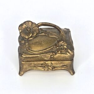 Antique Art Nouveau Jewelry Casket Footed Trinket Box gold tone small early 1900